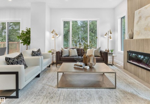 6003 107 Street, Edmonton, AB - Indoor Photo Showing Living Room With Fireplace