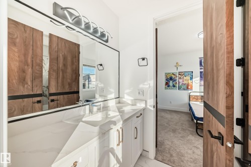 Bathroom featuring vanity and light colored carpet - 42 Elwyck Gate, Spruce Grove, AB - Indoor Photo Showing Bathroom