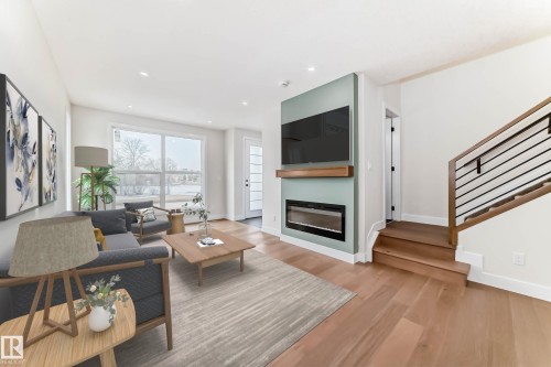 9635 85 Street, Edmonton, AB - Indoor Photo Showing Living Room With Fireplace