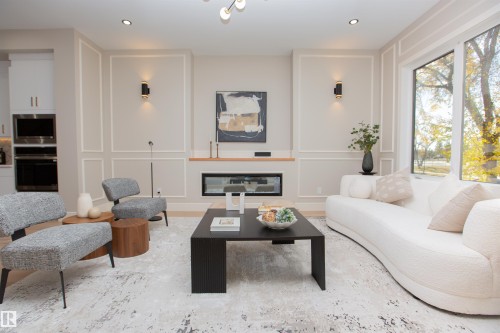 9127 143 Street, Edmonton, AB - Indoor Photo Showing Living Room With Fireplace