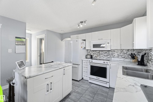 3908 161 Avenue Nw, Edmonton, AB - Indoor Photo Showing Kitchen With Double Sink With Upgraded Kitchen