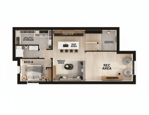 Basement floor plan. Photos are artists renderings and may not reflect the final finishes or layout. - 6303 109B Avenue, Edmonton, AB - Other