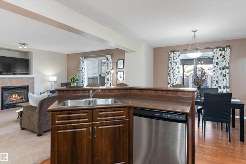 1510 37A Avenue, Edmonton, AB - Indoor Photo Showing Kitchen With Fireplace With Double Sink
