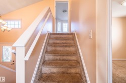Staircase with baseboards and carpet floors - 