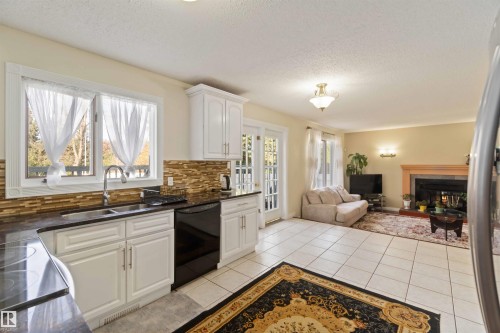 18204 61 Avenue, Edmonton, AB - Indoor Photo Showing Kitchen With Fireplace With Double Sink