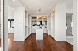 Spacious closet with dark wood-type flooring - 