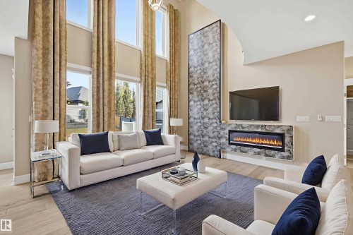 5169 Mullen Road, Edmonton, AB - Indoor Photo Showing Living Room With Fireplace