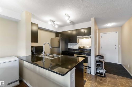 210 530 Watt Boulevard, Edmonton, AB - Indoor Photo Showing Kitchen With Stainless Steel Kitchen With Double Sink With Upgraded Kitchen