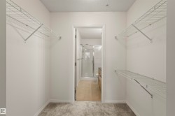 Walk in closet with light carpet and light tile patterned floors - 