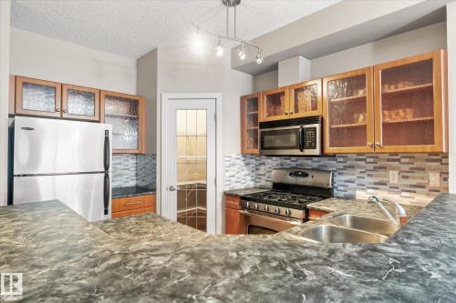 303 9910 111 Street, Edmonton, AB - Indoor Photo Showing Kitchen With Stainless Steel Kitchen With Double Sink With Upgraded Kitchen