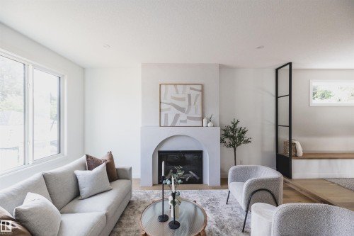 4216 121 Street, Edmonton, AB - Indoor Photo Showing Living Room With Fireplace