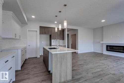 19011 20 Avenue, Edmonton, AB - Indoor Photo Showing Kitchen With Fireplace