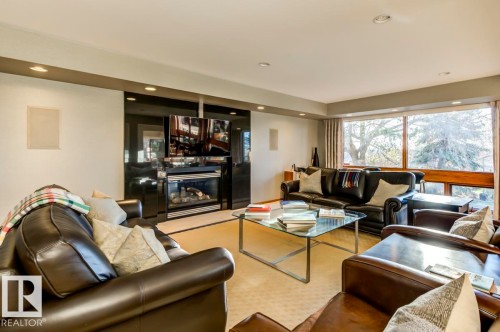 15415 Rio Terrace Drive, Edmonton, AB - Indoor Photo Showing Living Room With Fireplace