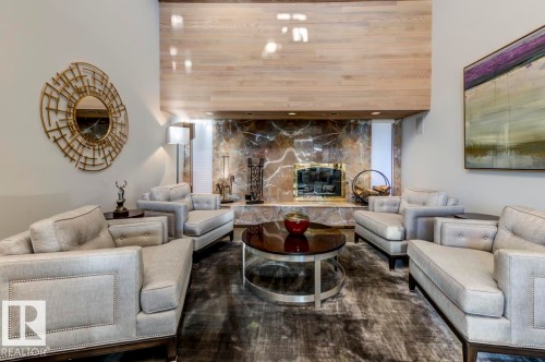 15415 Rio Terrace Drive, Edmonton, AB - Indoor Photo Showing Living Room With Fireplace