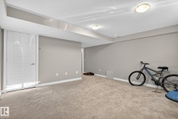 Finished basement with a textured ceiling and light carpet - 