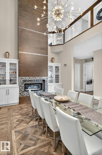 3652 Westcliff Way, Edmonton, AB - Indoor Photo Showing Dining Room With Fireplace