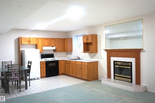 1043 Jones Crescent, Edmonton, AB - Indoor Photo Showing Kitchen With Fireplace With Double Sink