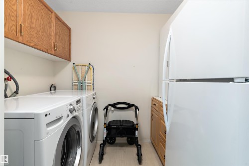 Laundry area with cabinet space and washer and dryer - 209 10915 21 Avenue, Edmonton, AB 