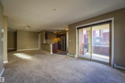 Unfurnished living room with light colored carpet, a textured ceiling, and a baseboard heating unit - 