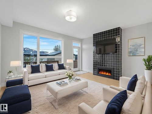 9311 152 Street, Edmonton, AB - Indoor Photo Showing Living Room With Fireplace