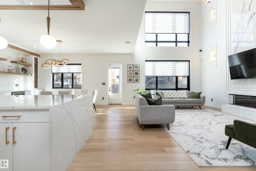 16511 8 Street, Edmonton, AB - Indoor Photo Showing Living Room With Fireplace