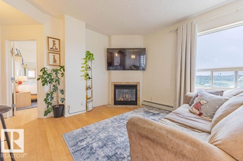 9707 105 Street, Edmonton, AB - Indoor Photo Showing Living Room With Fireplace