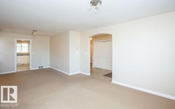 Unfurnished room featuring carpet flooring and arched walkways - 