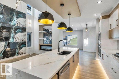 9907 68 Street, Edmonton, AB - Indoor Photo Showing Kitchen With Double Sink With Upgraded Kitchen