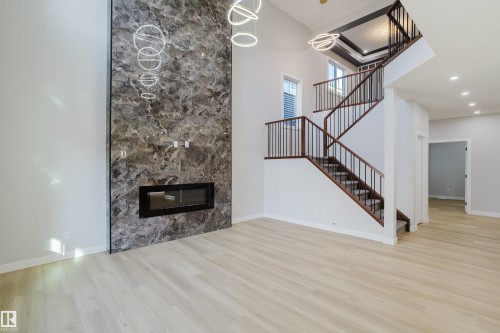 15108 14 Street, Edmonton, AB - Indoor Photo Showing Living Room With Fireplace