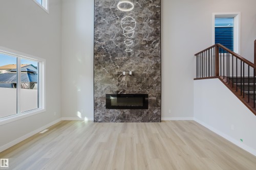 15108 14 Street, Edmonton, AB - Indoor Photo Showing Living Room With Fireplace