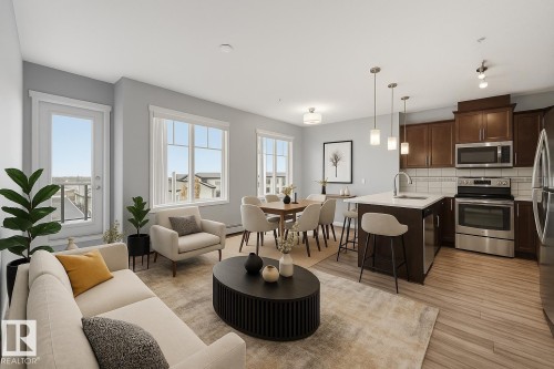 Virtually staged living and dining area - 414 812 Welsh Drive, Edmonton, AB - Indoor