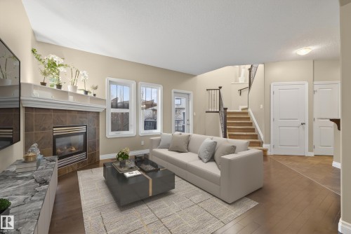 21917 95A Avenue, Edmonton, AB - Indoor Photo Showing Living Room With Fireplace