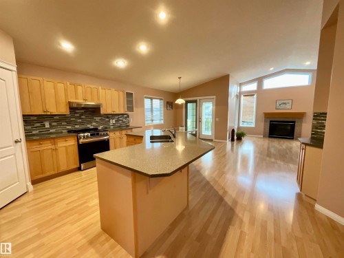 1248 Ormsby Lane, Edmonton, AB - Indoor Photo Showing Kitchen With Fireplace With Double Sink