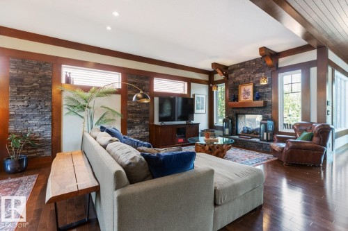 4023 Whispering River Drive, Edmonton, AB - Indoor Photo Showing Living Room With Fireplace