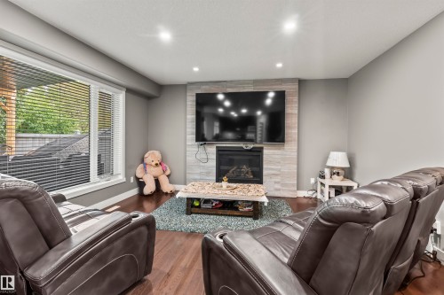 3747 30 Street, Edmonton, AB - Indoor Photo Showing Living Room With Fireplace