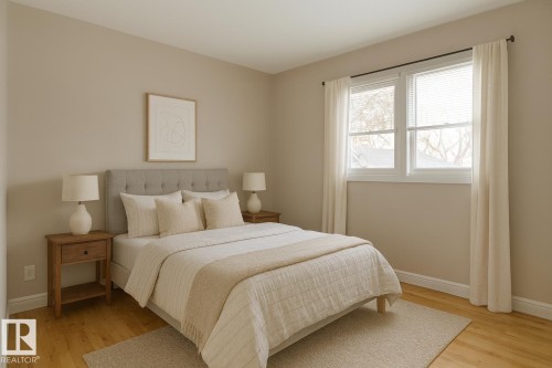 Main Floor Bedroom - Virtually Staged - 9239 92 Street, Edmonton, AB - Indoor Photo Showing Bedroom