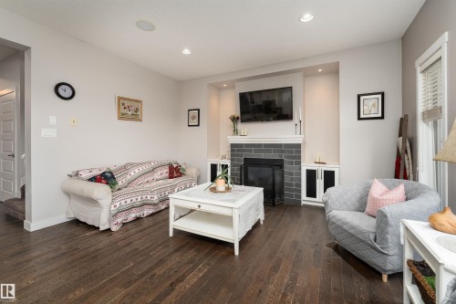 9715 205 Street, Edmonton, AB - Indoor Photo Showing Living Room With Fireplace