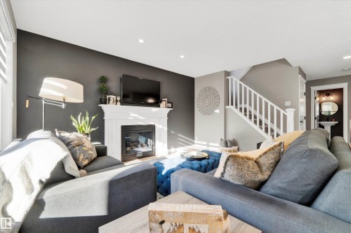 17437 5A Avenue, Edmonton, AB - Indoor Photo Showing Living Room With Fireplace