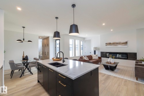 4541 Knight Wynd, Edmonton, AB - Indoor Photo Showing Kitchen With Fireplace With Double Sink