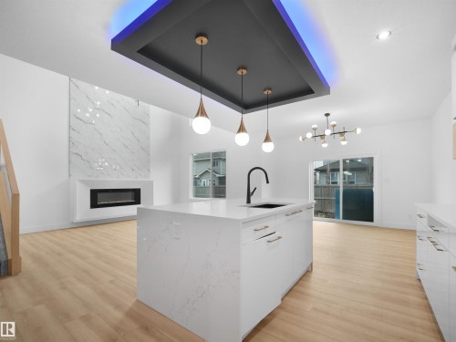 6811 171 Avenue, Edmonton, AB - Indoor Photo Showing Kitchen With Fireplace With Upgraded Kitchen