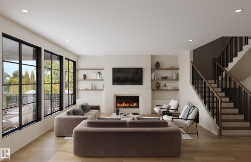 10223 130 Street, Edmonton, AB - Indoor Photo Showing Living Room With Fireplace