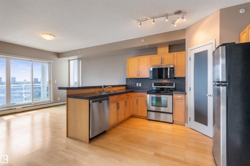 901 10504 99 Avenue, Edmonton, AB - Indoor Photo Showing Kitchen With Double Sink