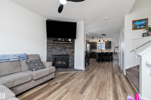 341 Southfork Drive, Leduc, AB - Indoor Photo Showing Living Room With Fireplace