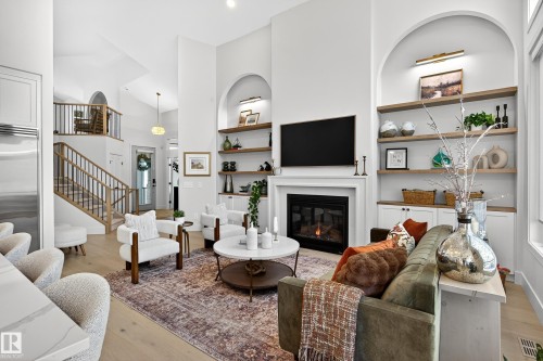 14 Jane Point(E), St. Albert, AB - Indoor Photo Showing Living Room With Fireplace