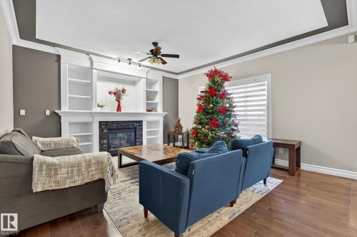 1232 Cunningham Drive, Edmonton, AB - Indoor Photo Showing Living Room With Fireplace