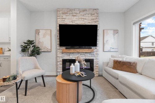 18955 29 Avenue, Edmonton, AB - Indoor Photo Showing Living Room With Fireplace