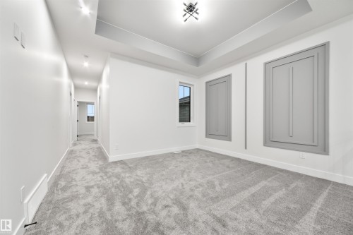 Unfurnished room featuring a raised ceiling and light colored carpet - 3164 Magpie Way, Edmonton, AB - Indoor Photo Showing Other Room