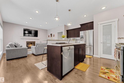 723 57 Street, Edmonton, AB - Indoor Photo Showing Kitchen With Fireplace With Upgraded Kitchen