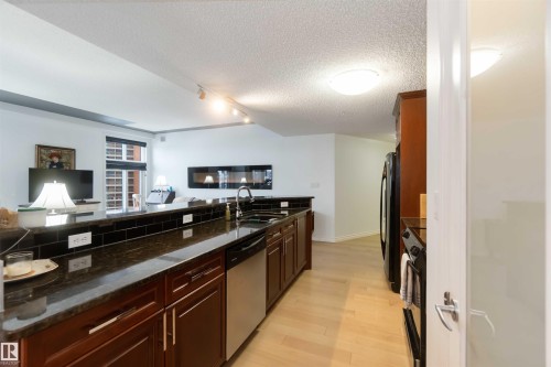 1101 9020 Jasper Avenue, Edmonton, AB - Indoor Photo Showing Kitchen With Double Sink