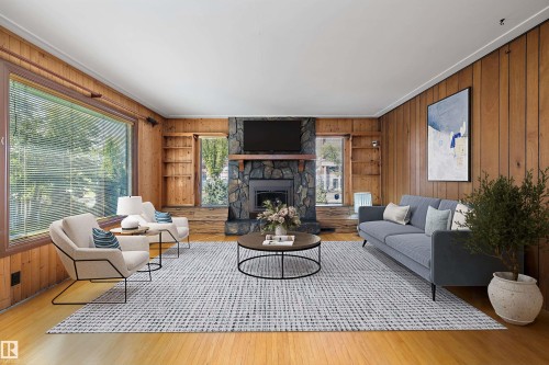 9911 149 Street, Edmonton, AB - Indoor Photo Showing Living Room With Fireplace